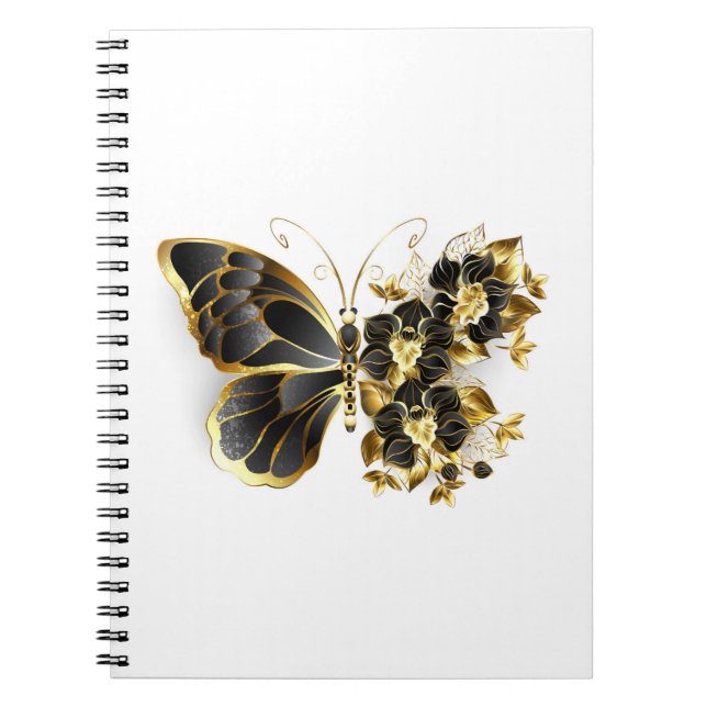 Guld Flower Butterfly med Black Orchid Anteckningsbok (Framsidan)