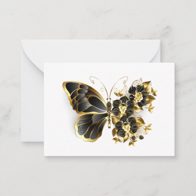 Guld Flower Butterfly med Black Orchid Anteckningskort (Framsida)