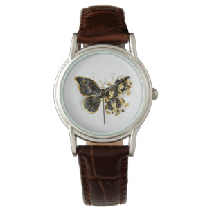 Guld Flower Butterfly med Black Orchid Armbandsur