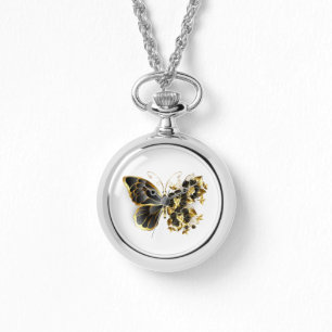 Guld Flower Butterfly med Black Orchid Armbandsur