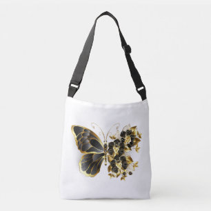 Guld Flower Butterfly med Black Orchid Axelväska