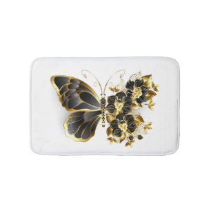 Guld Flower Butterfly med Black Orchid Badrumsmatta