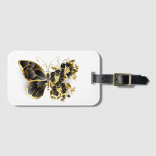 Guld Flower Butterfly med Black Orchid Bagagebricka