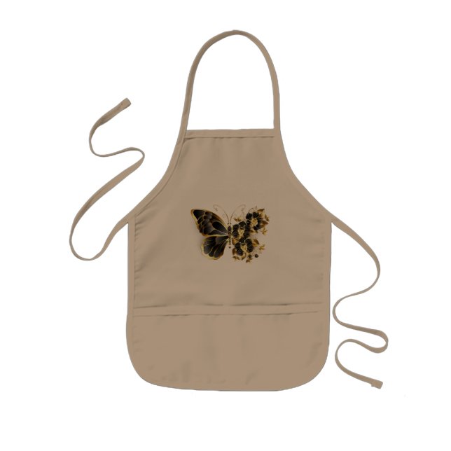 Guld Flower Butterfly med Black Orchid Barnförkläde (Framsidan)