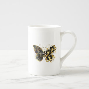Guld Flower Butterfly med Black Orchid Benporslin Mugg