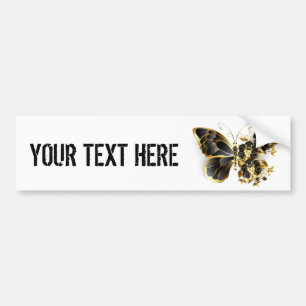 Guld Flower Butterfly med Black Orchid Bildekal
