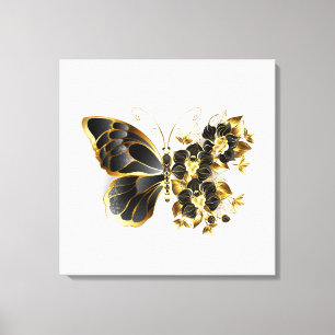 Guld Flower Butterfly med Black Orchid Canvastryck