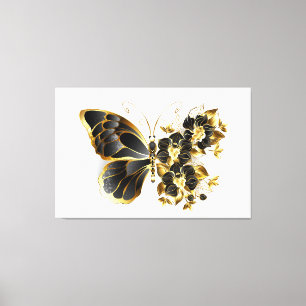 Guld Flower Butterfly med Black Orchid Canvastryck