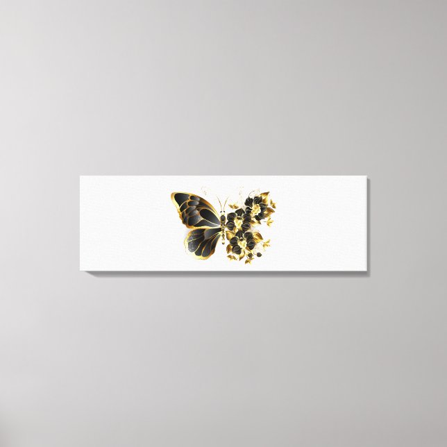 Guld Flower Butterfly med Black Orchid Canvastryck (Framsida)