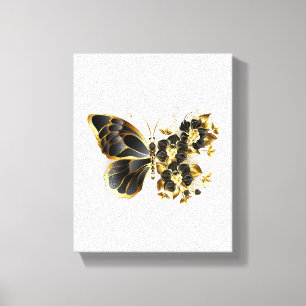 Guld Flower Butterfly med Black Orchid Canvastryck