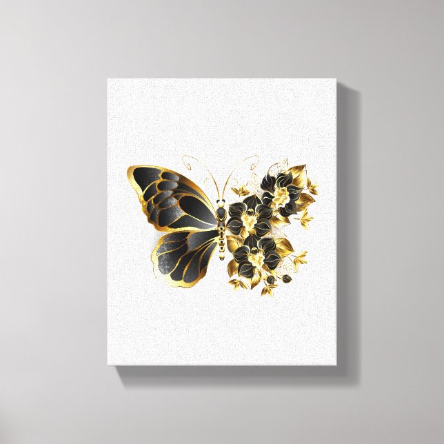 Guld Flower Butterfly med Black Orchid Canvastryck (Framsida)
