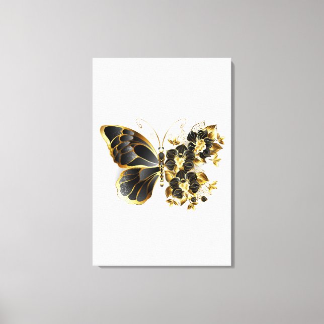 Guld Flower Butterfly med Black Orchid Canvastryck (Framsida)