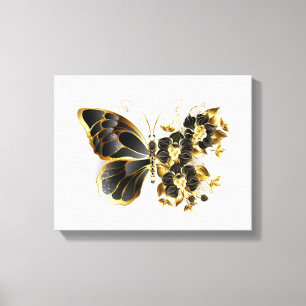 Guld Flower Butterfly med Black Orchid Canvastryck