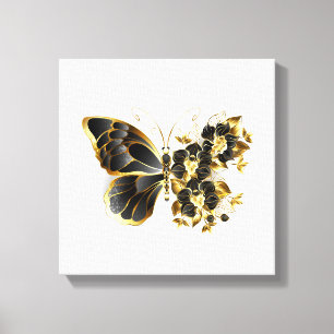Guld Flower Butterfly med Black Orchid Canvastryck