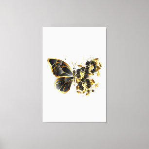 Guld Flower Butterfly med Black Orchid Canvastryck