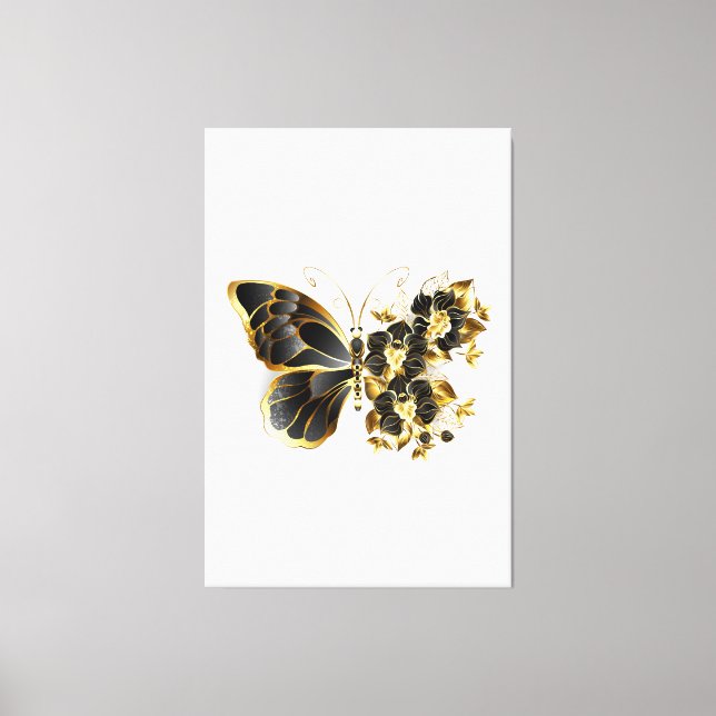 Guld Flower Butterfly med Black Orchid Canvastryck (Framsida)