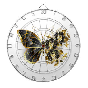 Guld Flower Butterfly med Black Orchid Darttavla