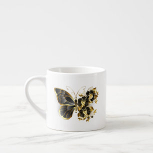 Guld Flower Butterfly med Black Orchid Espressomugg