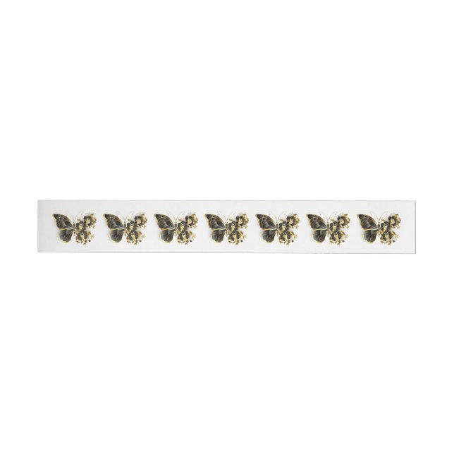 Guld Flower Butterfly med Black Orchid Etikettband (Individual)