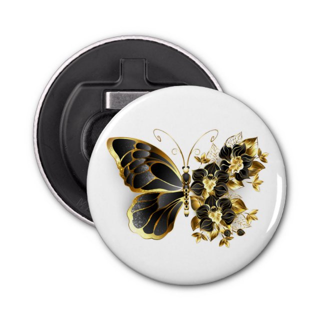 Guld Flower Butterfly med Black Orchid Flasköppnare (Framsidan)