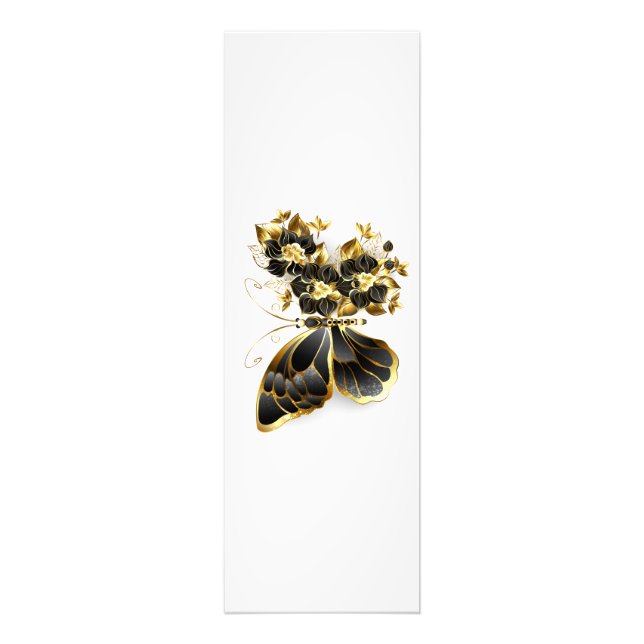 Guld Flower Butterfly med Black Orchid Fototryck (Framsidan)