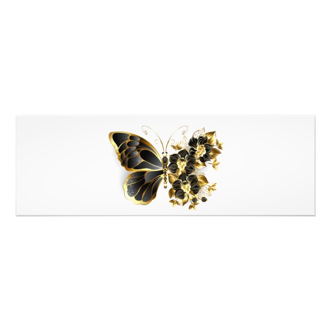 Guld Flower Butterfly med Black Orchid Fototryck (Framsidan)
