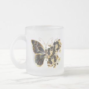 Guld Flower Butterfly med Black Orchid Frostad Glasmugg