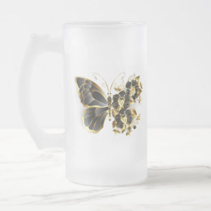 Guld Flower Butterfly med Black Orchid Frostat Ölglas