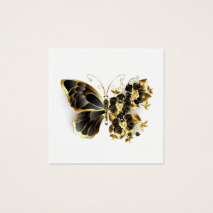 Guld Flower Butterfly med Black Orchid Fyrkantigt Visitkort