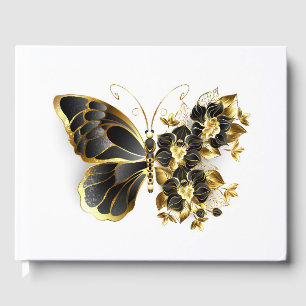 Guld Flower Butterfly med Black Orchid Gästböcker