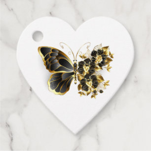 Guld Flower Butterfly med Black Orchid Gåvor Etiketter