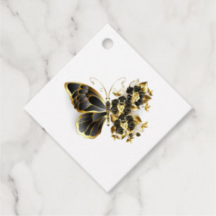 Guld Flower Butterfly med Black Orchid Gåvor Etiketter