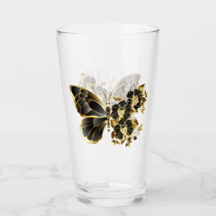 Guld Flower Butterfly med Black Orchid Glaskopp