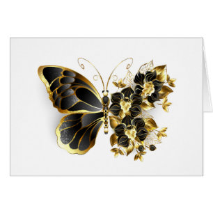 Guld Flower Butterfly med Black Orchid Hälsningskort