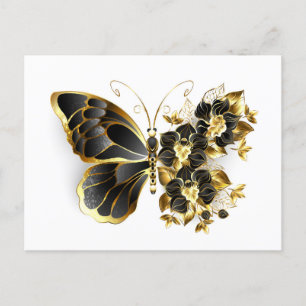 Guld Flower Butterfly med Black Orchid Helg Vykort