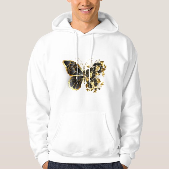 Guld Flower Butterfly med Black Orchid Hoodie (Framsida)