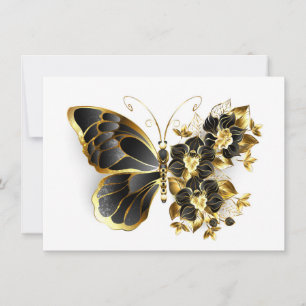 Guld Flower Butterfly med Black Orchid Inbjudningar