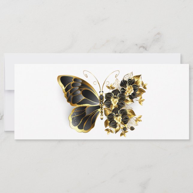 Guld Flower Butterfly med Black Orchid Julkort (Framsida)