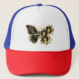 Guld Flower Butterfly med Black Orchid Keps