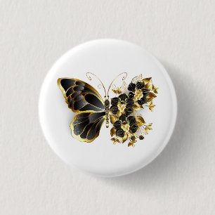 Guld Flower Butterfly med Black Orchid Knapp