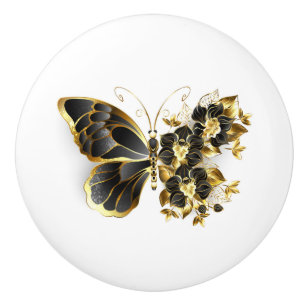 Guld Flower Butterfly med Black Orchid Knopp