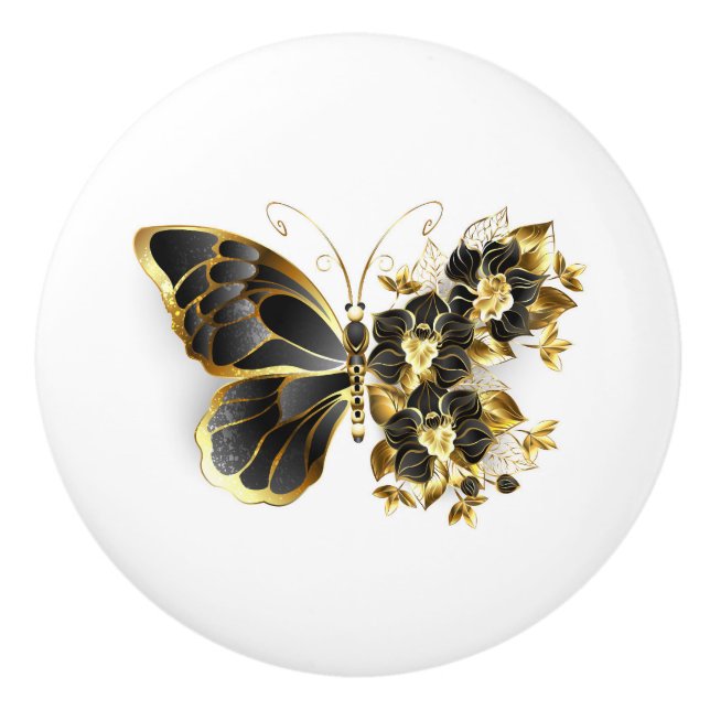 Guld Flower Butterfly med Black Orchid Knopp (Framsidan)