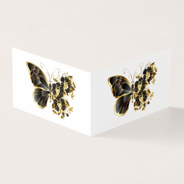 Guld Flower Butterfly med Black Orchid Kort (Utsida)