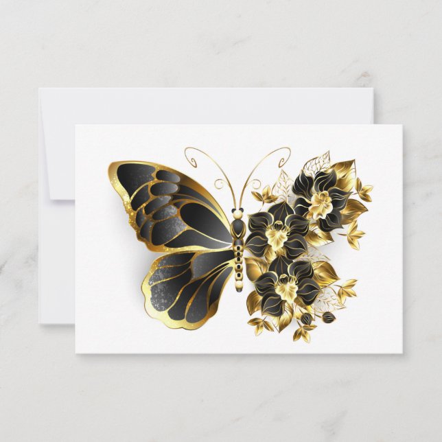 Guld Flower Butterfly med Black Orchid Kort (Framsida)