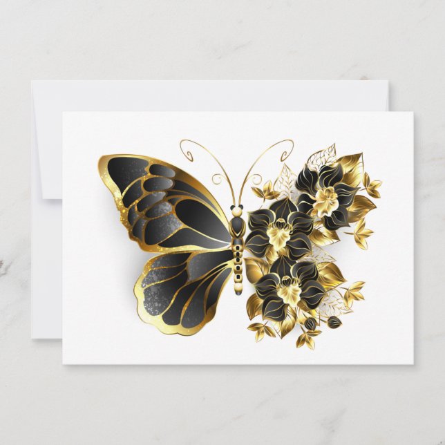 Guld Flower Butterfly med Black Orchid Kort (Framsida)