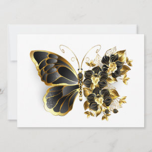 Guld Flower Butterfly med Black Orchid Kort