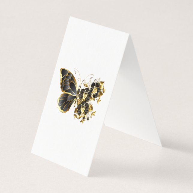Guld Flower Butterfly med Black Orchid Kort (Baksida)