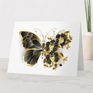 Guld Flower Butterfly med Black Orchid Kort