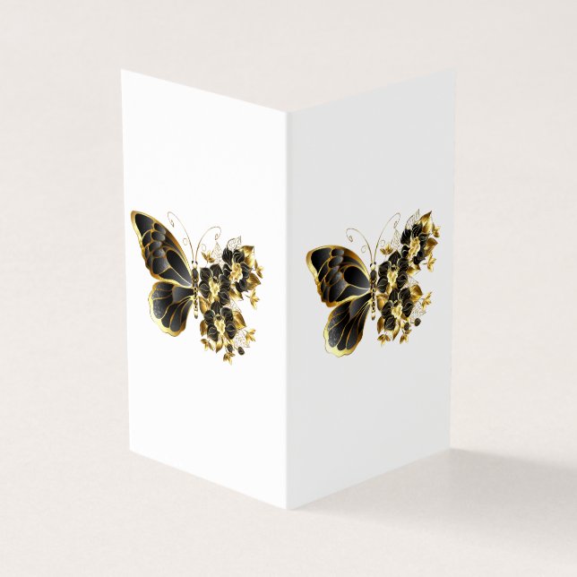 Guld Flower Butterfly med Black Orchid Kort (Utsida)