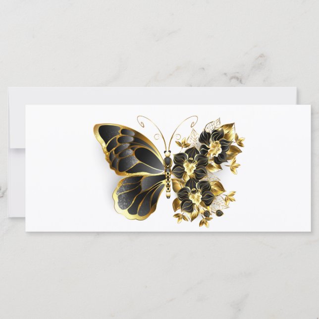 Guld Flower Butterfly med Black Orchid Kort (Framsida)